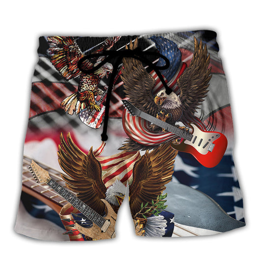 Guitar Eagle Independence Day Beach Shorts Design Detail For Concert Inspired Vacation Wear