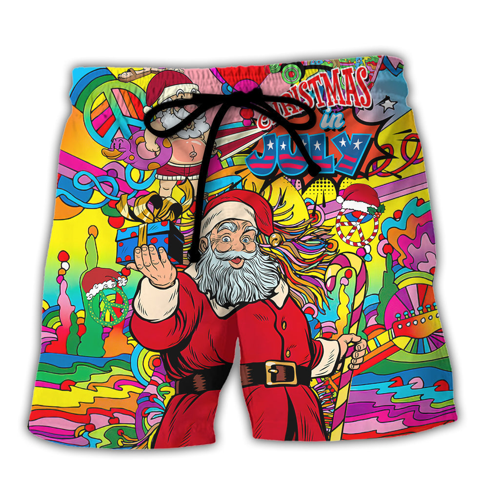 Hippie Santa Summer Gift Vibes Christmas In July Beach Shorts For Seasonal Summer Travel