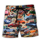 Car Summer Tropical Island Colorful Beach Shorts For Road Trips And Summer Travel