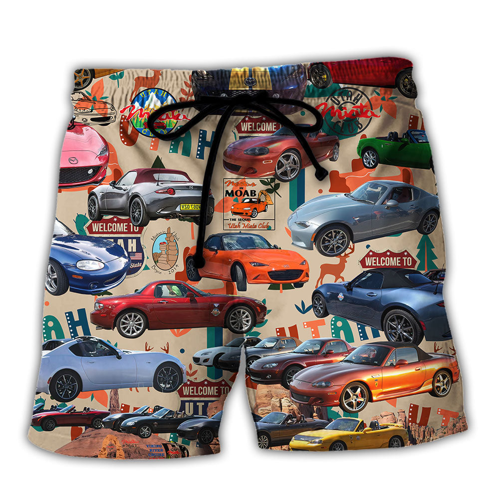 Summer Tropical Island Colorful Car Beach Shorts For Summer Vacations And Comfortable Daily Use