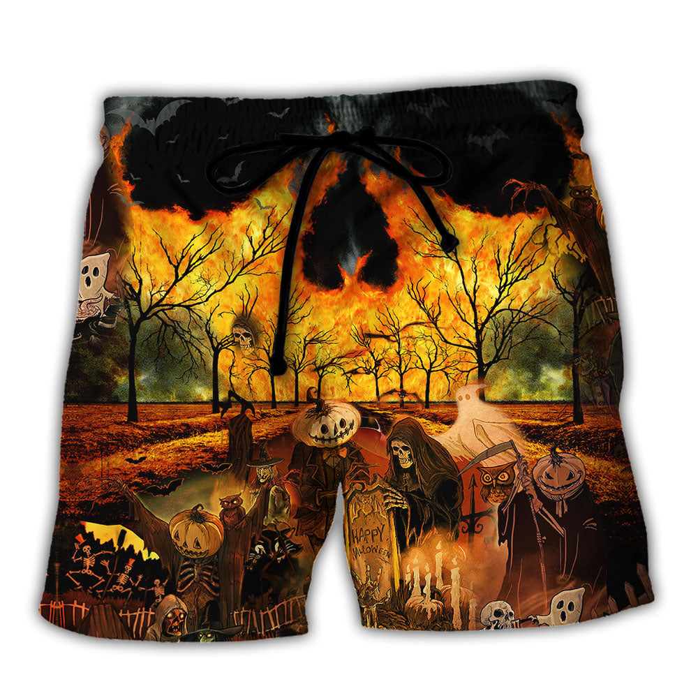 Halloween Party Fun Art Beach Shorts For Striking Resort Looks