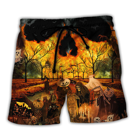 Halloween Party Fun Art Beach Shorts For Striking Resort Looks