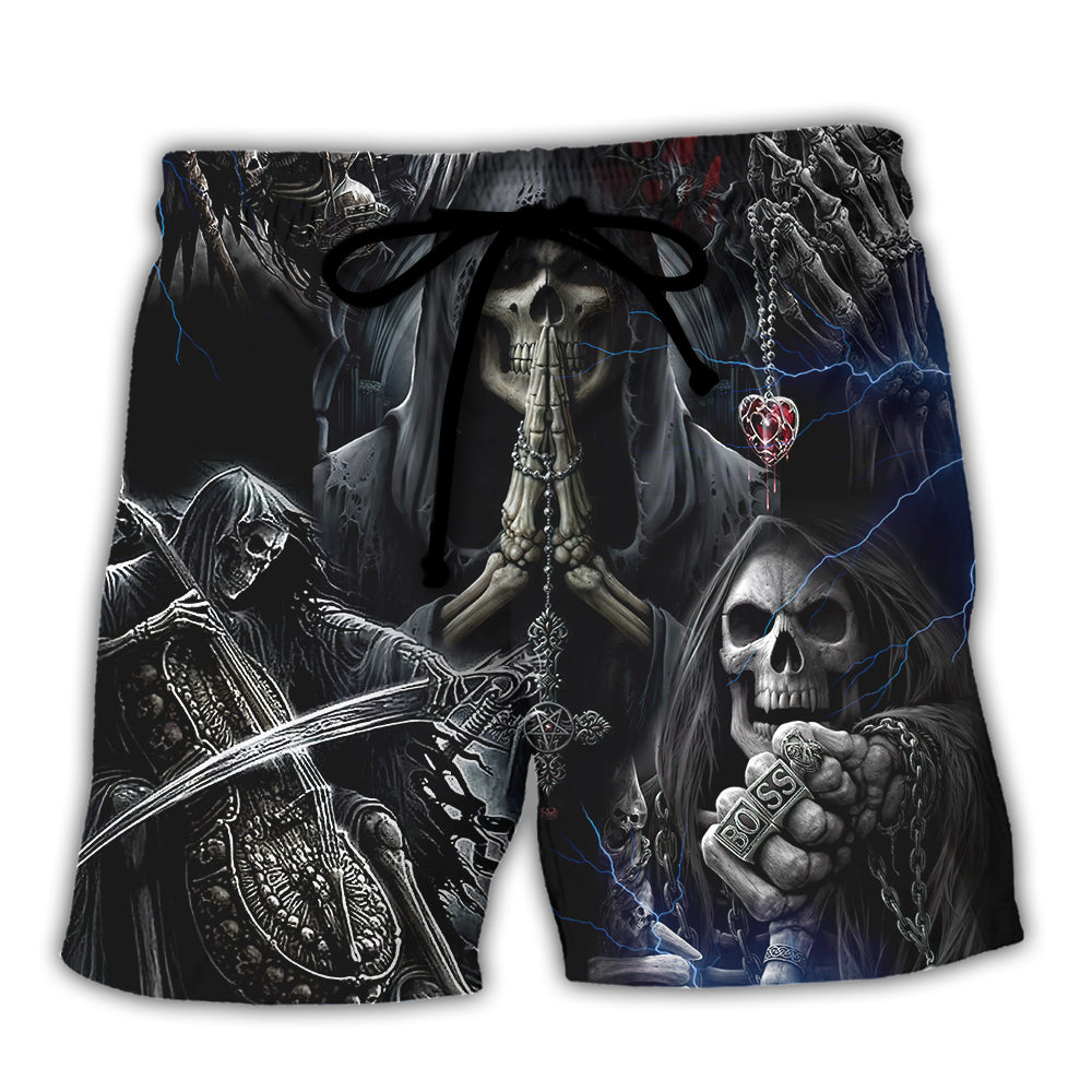 Skull Bold Attitude Message About Speaking The Beach Shorts For Striking Resort Looks