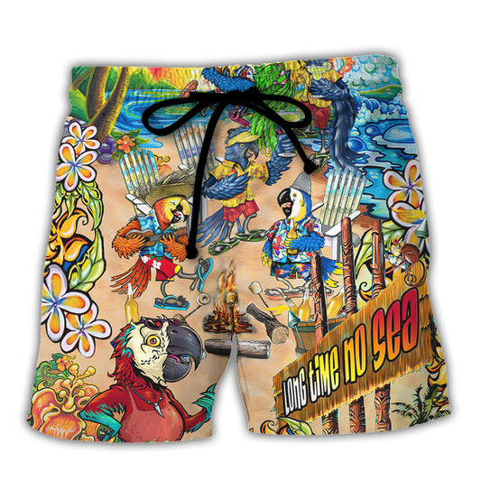 Coastal Ocean Parrot Beach Shorts For Oceanfront Escapes And Comfortable Daily Use