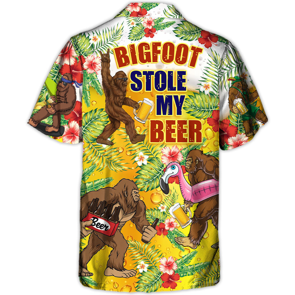 Tropical Funny Beer Bigfoot Stole Hawaiian Shirt Pattern Detail For Resort Wear