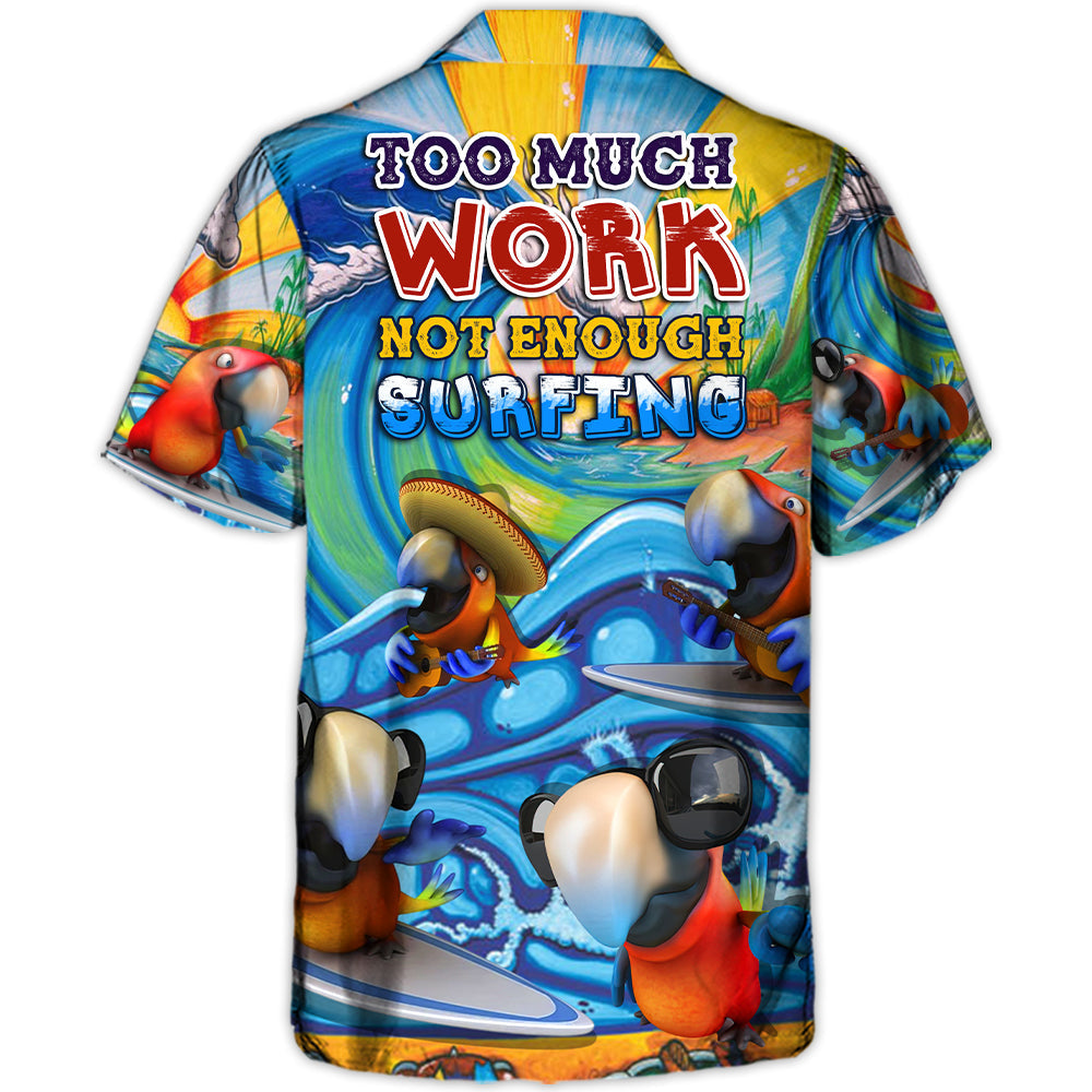 Funny Surfing Parrot Hawaiian Shirt Graphic Artwork Detail For Weekend Trips