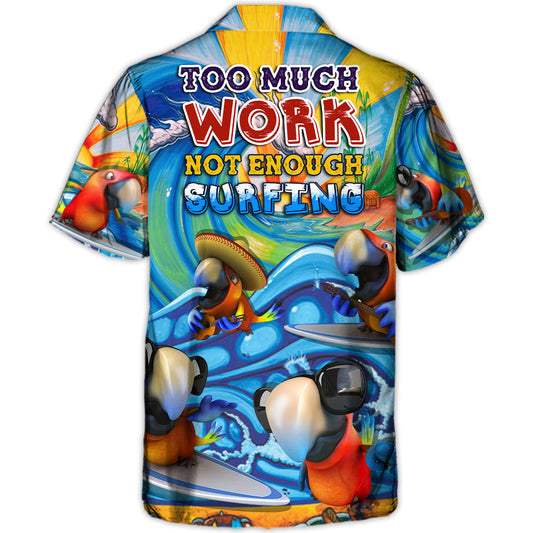 Funny Surfing Parrot Hawaiian Shirt Graphic Artwork Detail For Weekend Trips