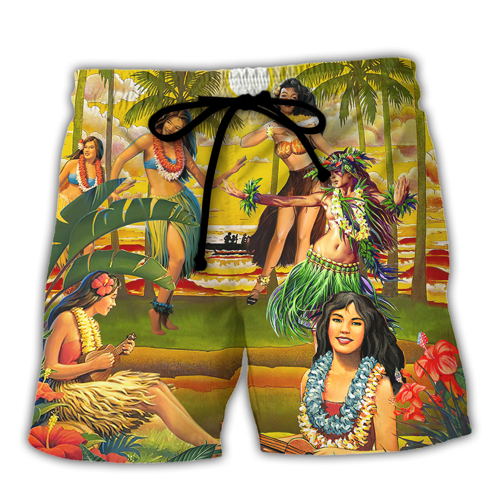 Festival Aloha Summer Hawaii Hula Vibe Beach Shorts For Marine Inspired Outdoor Wear