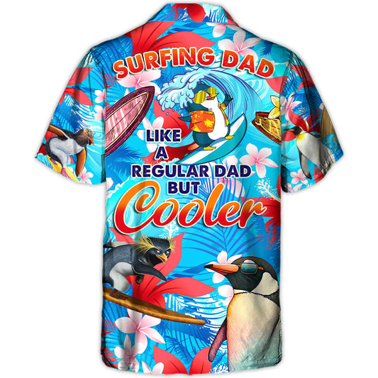 Funny Surfing Penguin Dad Hawaiian Shirt Front Pattern View For Resort Wear