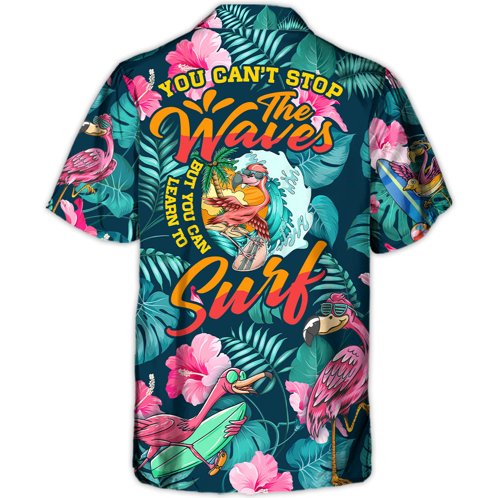 Funny Surfing Flamingo Surf Hawaiian Shirt Fabric Pattern Detail For Island Holidays