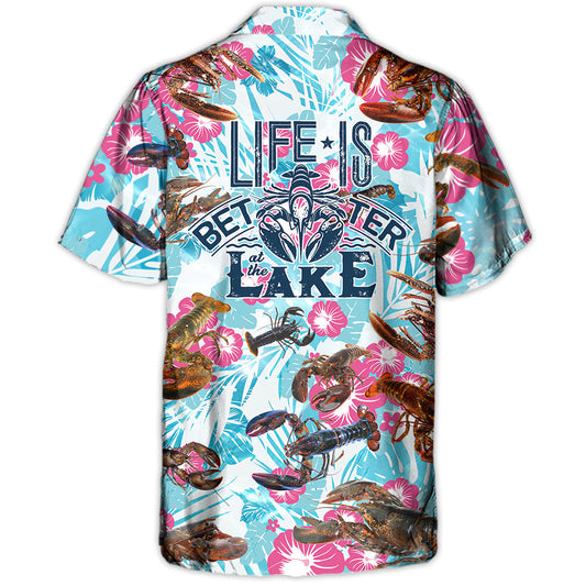 Lobstering Lake Hawaiian Shirt Button Front Artwork For Tropical Vacations