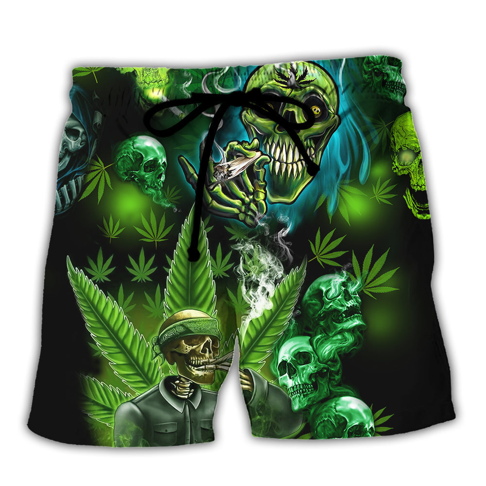 Skull High Cannabis Leaf Art Beach Shorts For Poolside Relaxation And Style