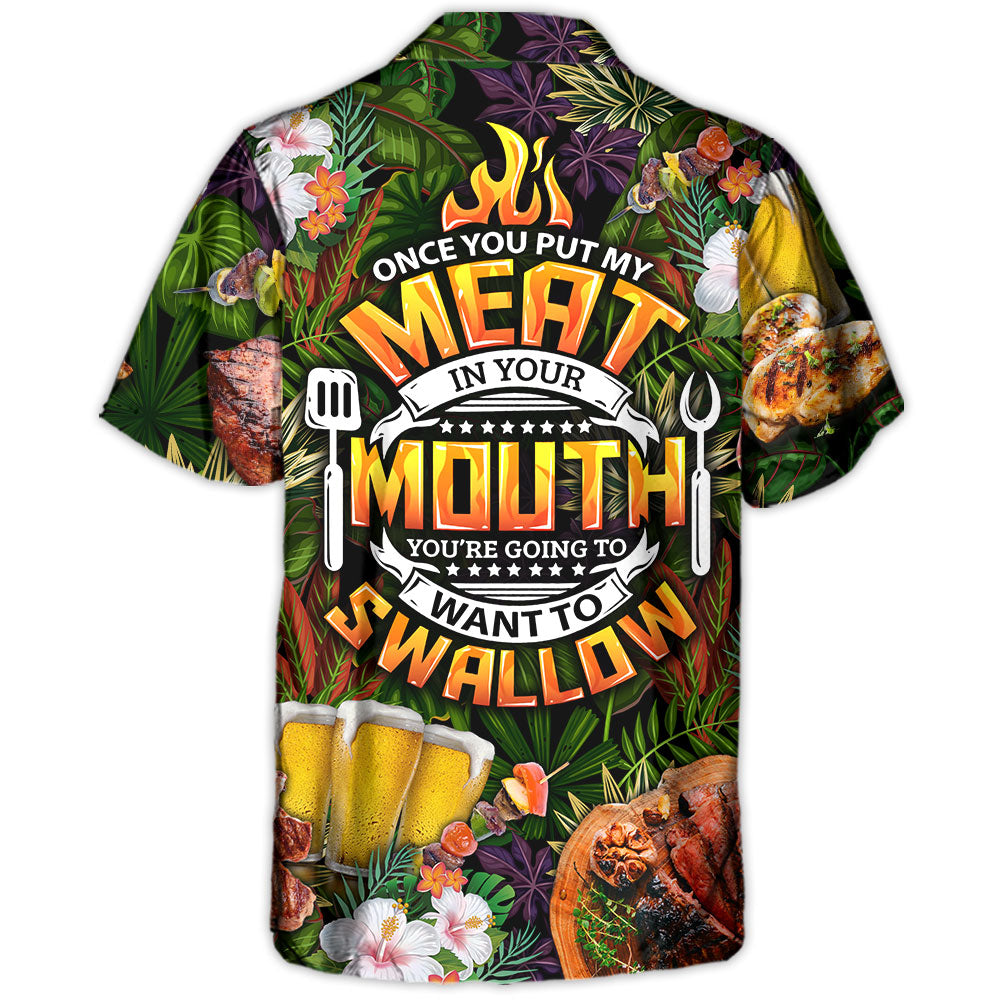 Funny Barbecue Grill Food Hawaiian Shirt Print Closeup For Coastal Travel