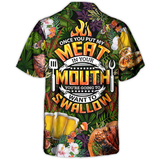 Funny Barbecue Grill Food Hawaiian Shirt Print Closeup For Coastal Travel