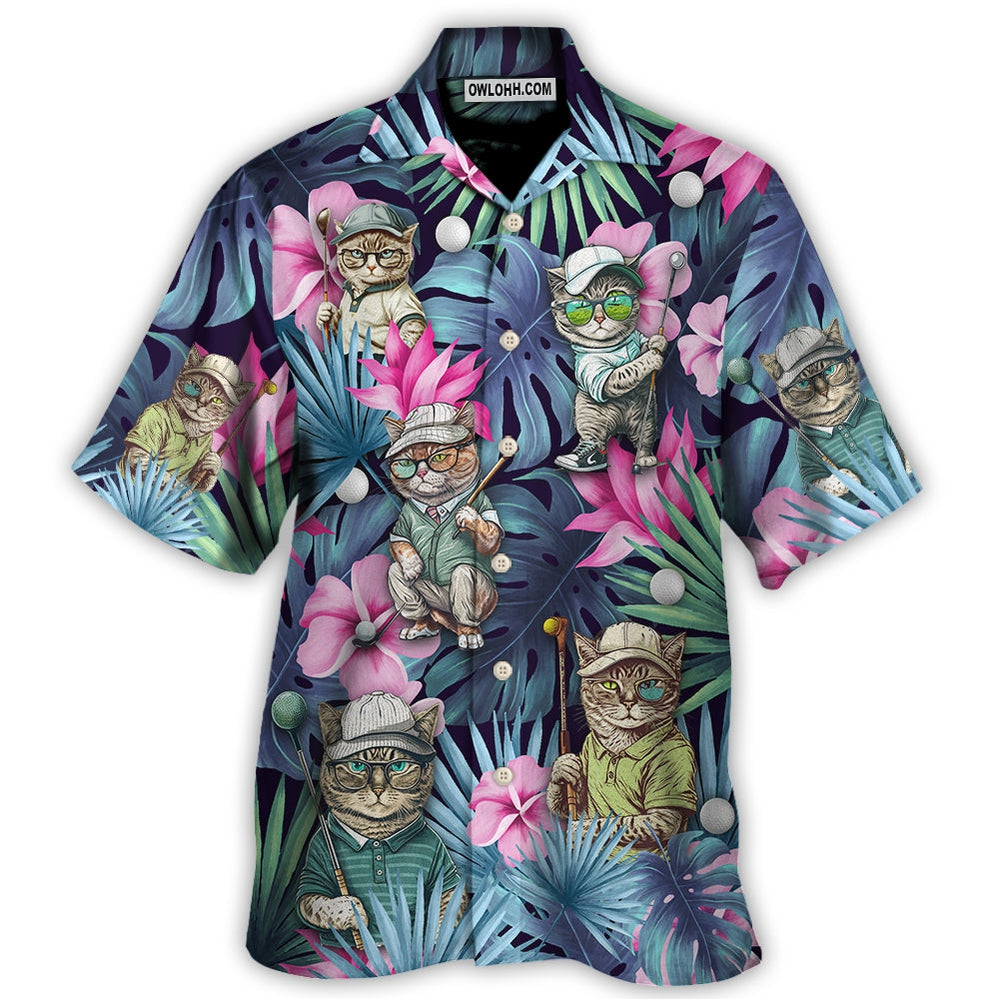 Tropical Funny Golf Cat Hawaiian Shirt Graphic Artwork Detail For Vacation Style