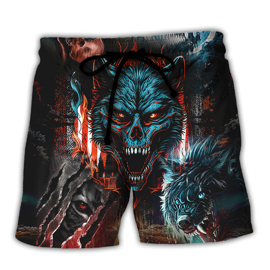 Skull Wolf Beach Shorts For Oceanfront Escapes And Bright Seasonal Outfits