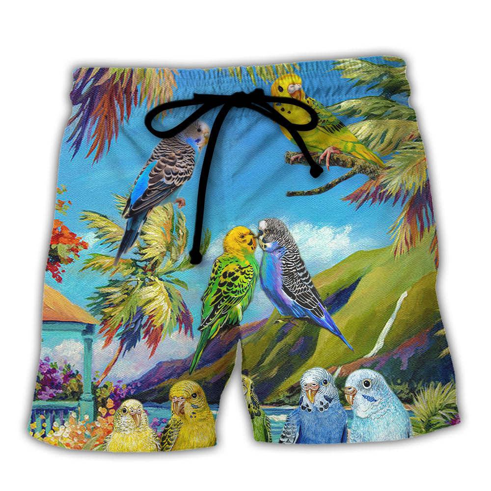 Landscape Parrot Beach Shorts For Tropical Holidays And Bright Seasonal Outfits