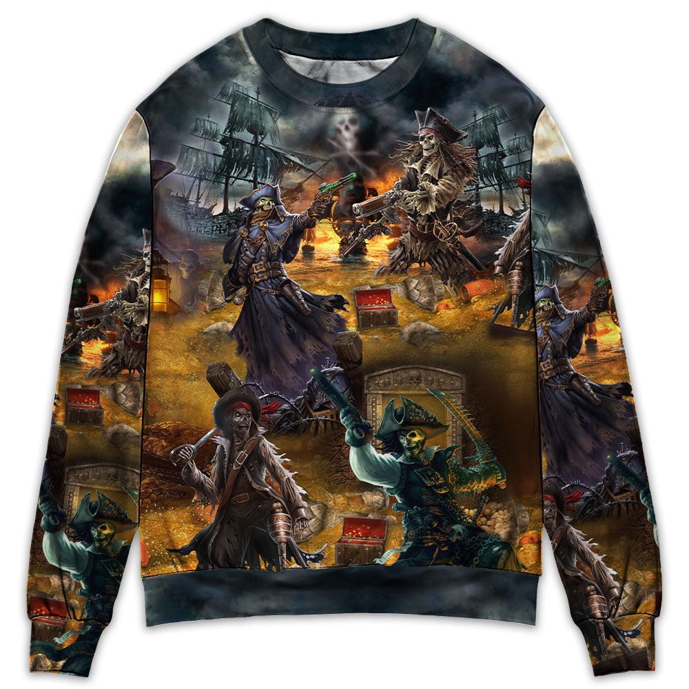 Pirate Skull Treasure Hunting Sweater For Art Lovers Holidays Parties And Comfortable Wear