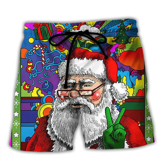 Hippie Christmas Santa Beach Shorts For Oceanfront Escapes And Relaxed Casual Wear