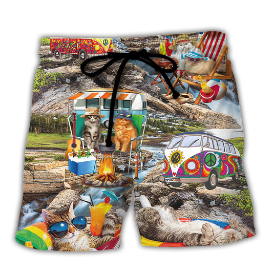 Camping Cat Chilling Funny Camping Shirt Beach Shorts For Relaxed Warm Weather Wear