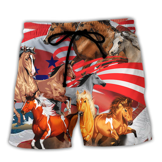 Independence Day Horse Americana Beach Shorts For Oceanfront Escapes And Leisure And Relaxation