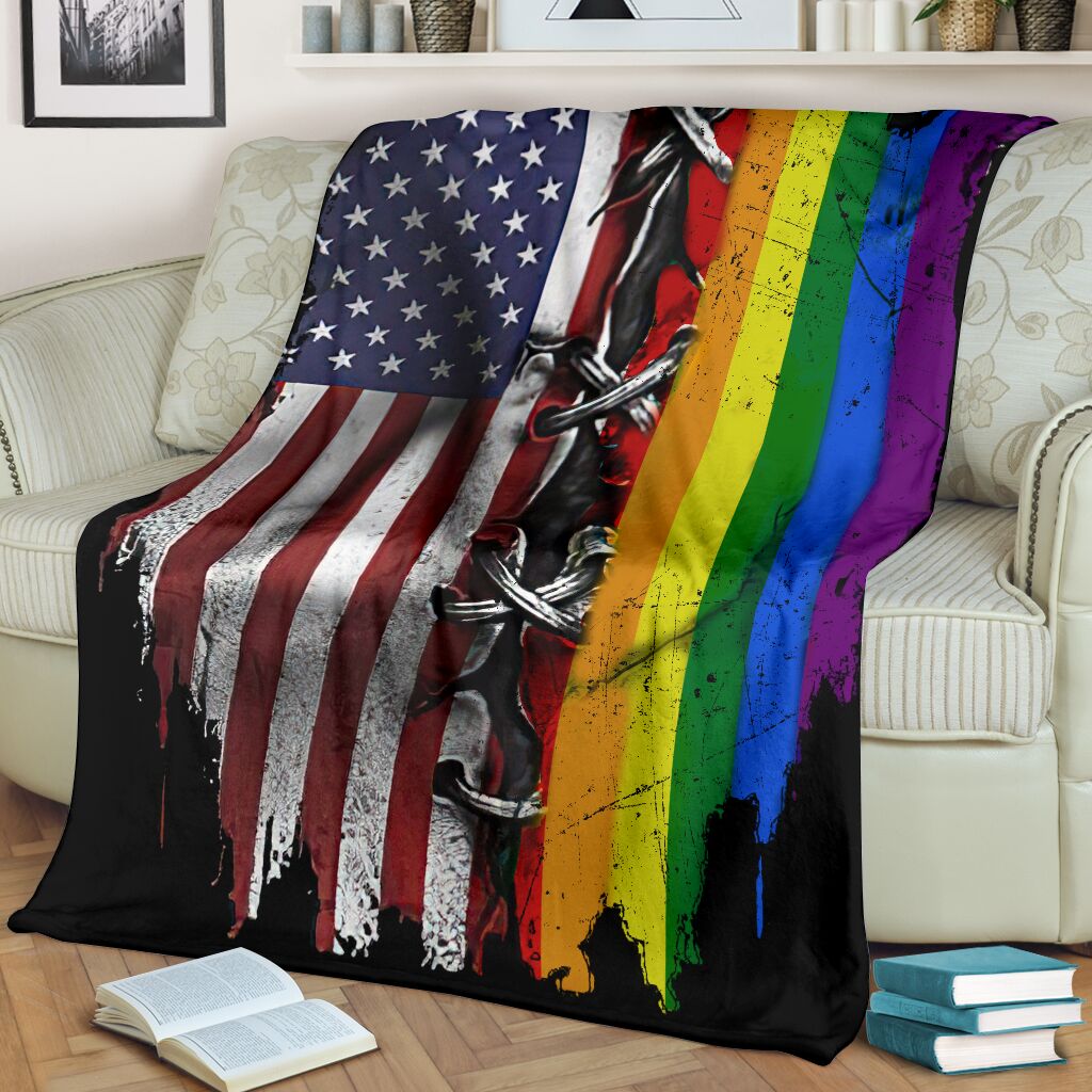 LGBT Rainbow American Flag LGBT Support Flannel Blanket For Cozy Bedroom Sofa Decor