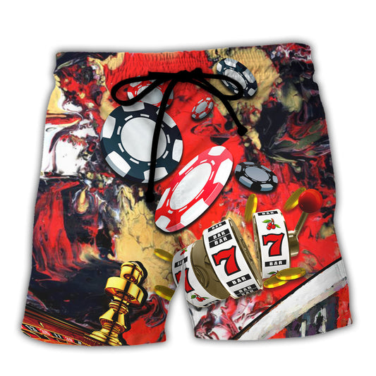 Casino Card Game Lucky Art Style Beach Shorts For Seaside Travel And Relaxed Summer Wear