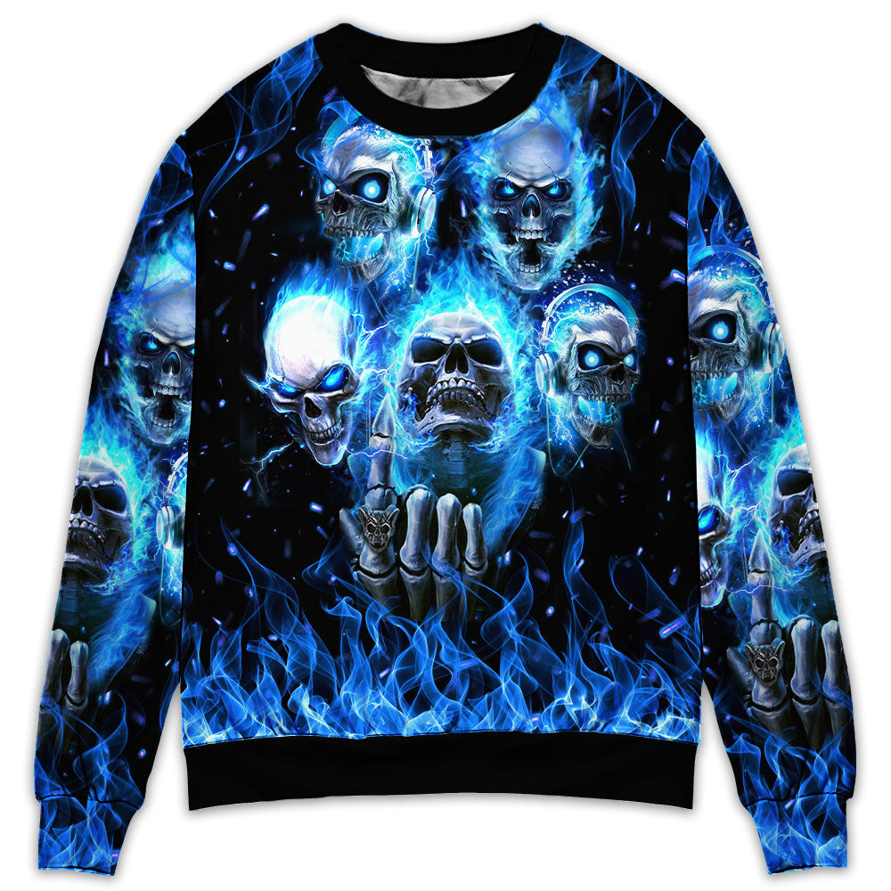 Angry Blue Skull Sweater For Casual Wear Parties And Thoughtful Gifting