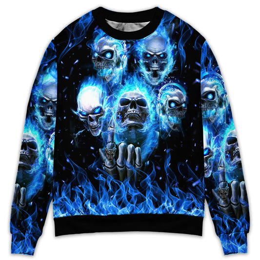 Angry Blue Skull Sweater For Casual Wear Parties And Thoughtful Gifting