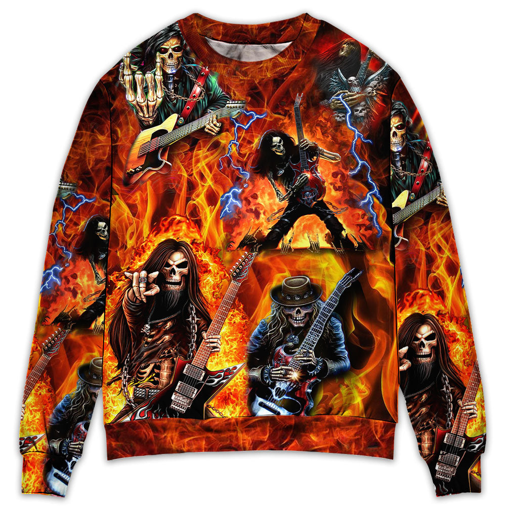 Guitar Skull Fire Sweater For Alternative Fashion Events And Thoughtful Seasonal Gifts