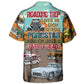 Classic Vintage Car Road Tripping Highway Hawaiian Shirt Pattern Detail For Vacation Travel And Daily Wear
