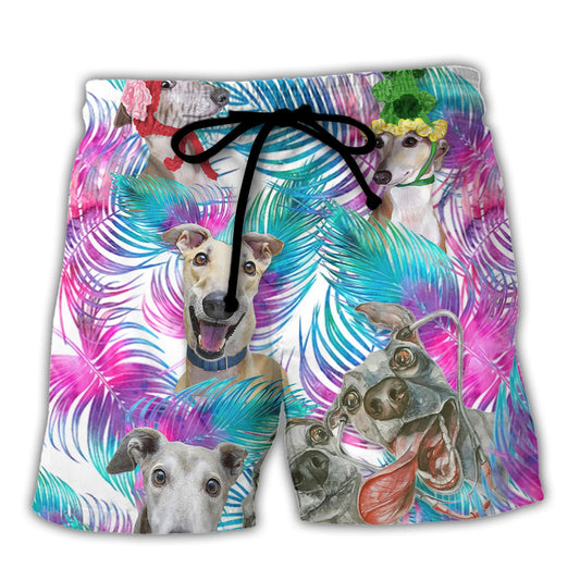 Tropical Leaf Greyhound Beach Shorts For Resort Getaways And Relaxed Casual Wear