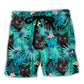 Black Cat Lover Tropical Leaf Style Beach Shorts For Island Getaways And Comfort