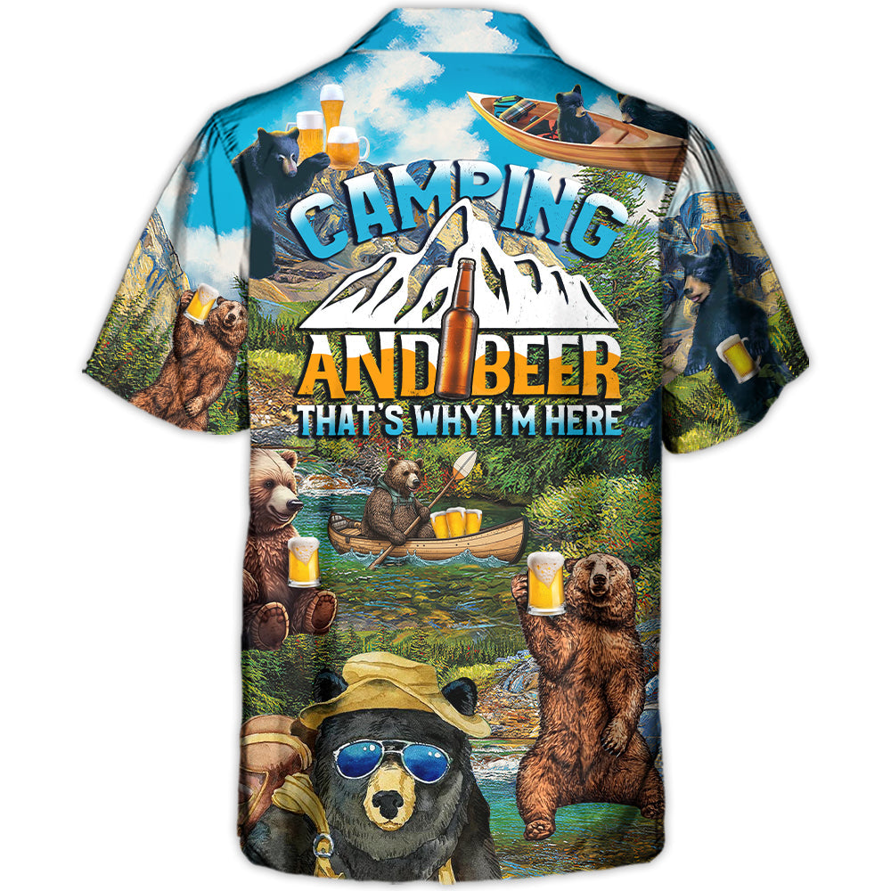 Funny Camping Bear Drinking Beer I'M Hawaiian Shirt Fabric Pattern Detail For Resort Wear