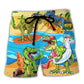 Surfing Dinosaur Casual Surfer Humor Beach Shorts For Sunny Getaways And Gifting