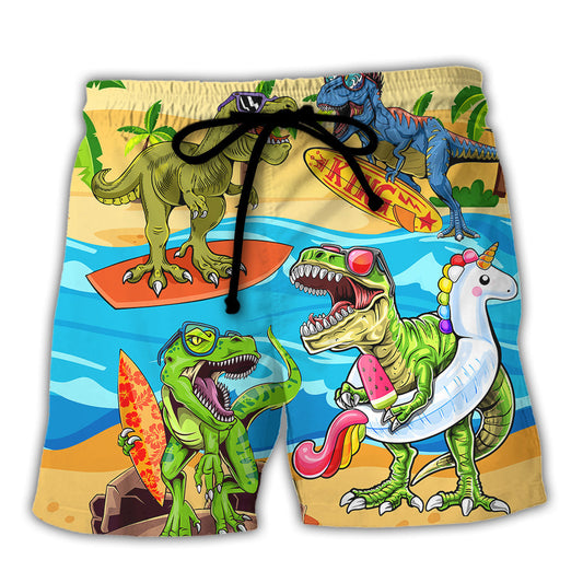 Surfing Dinosaur Beach Shorts For Warm Weather Outings And Weekend Casual Style