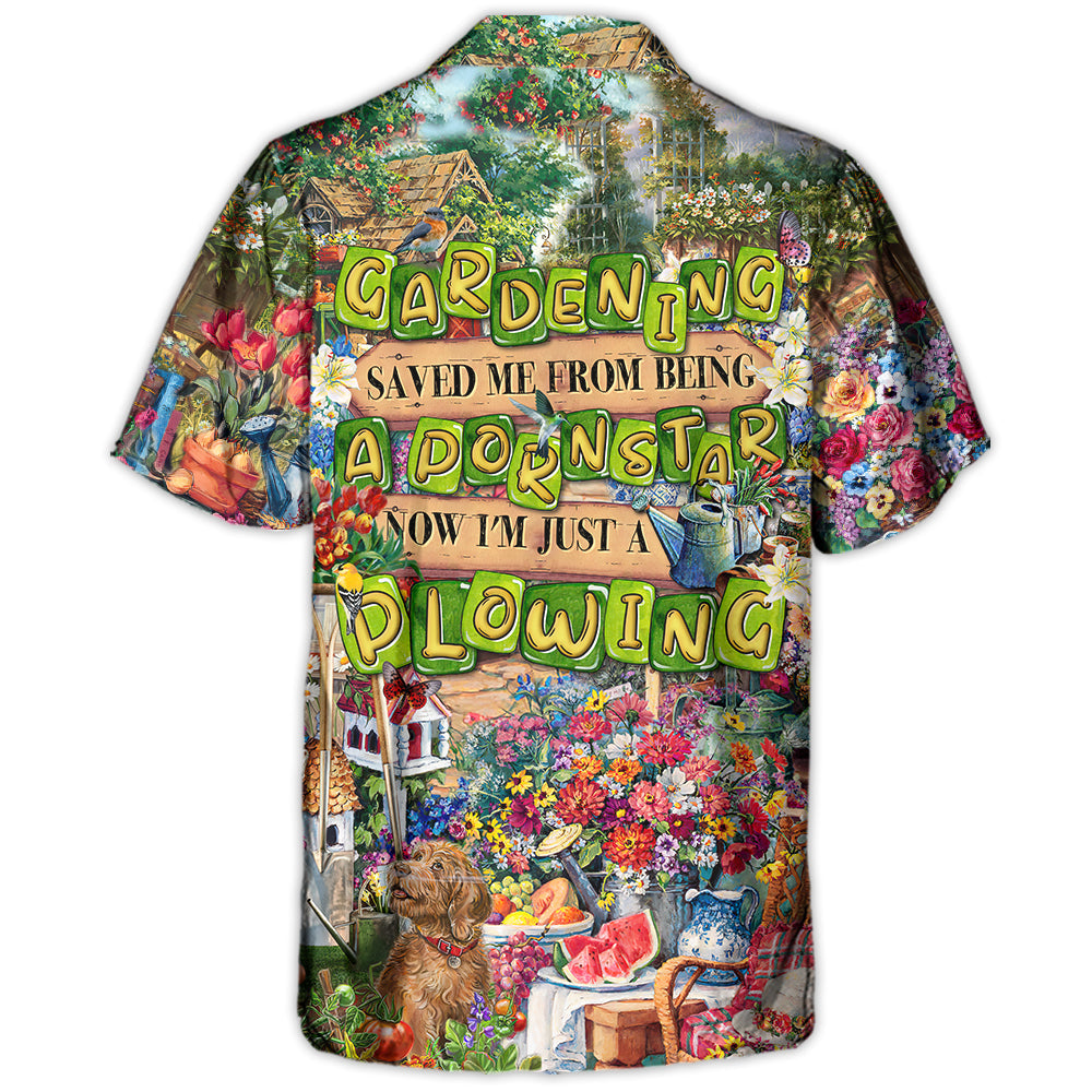 Funny Gardening Plowing Hawaiian Shirt Artwork View For Coastal Escapes And Resort Style