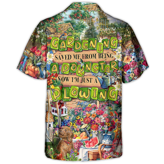 Funny Gardening Plowing Hawaiian Shirt Artwork View For Coastal Escapes And Resort Style