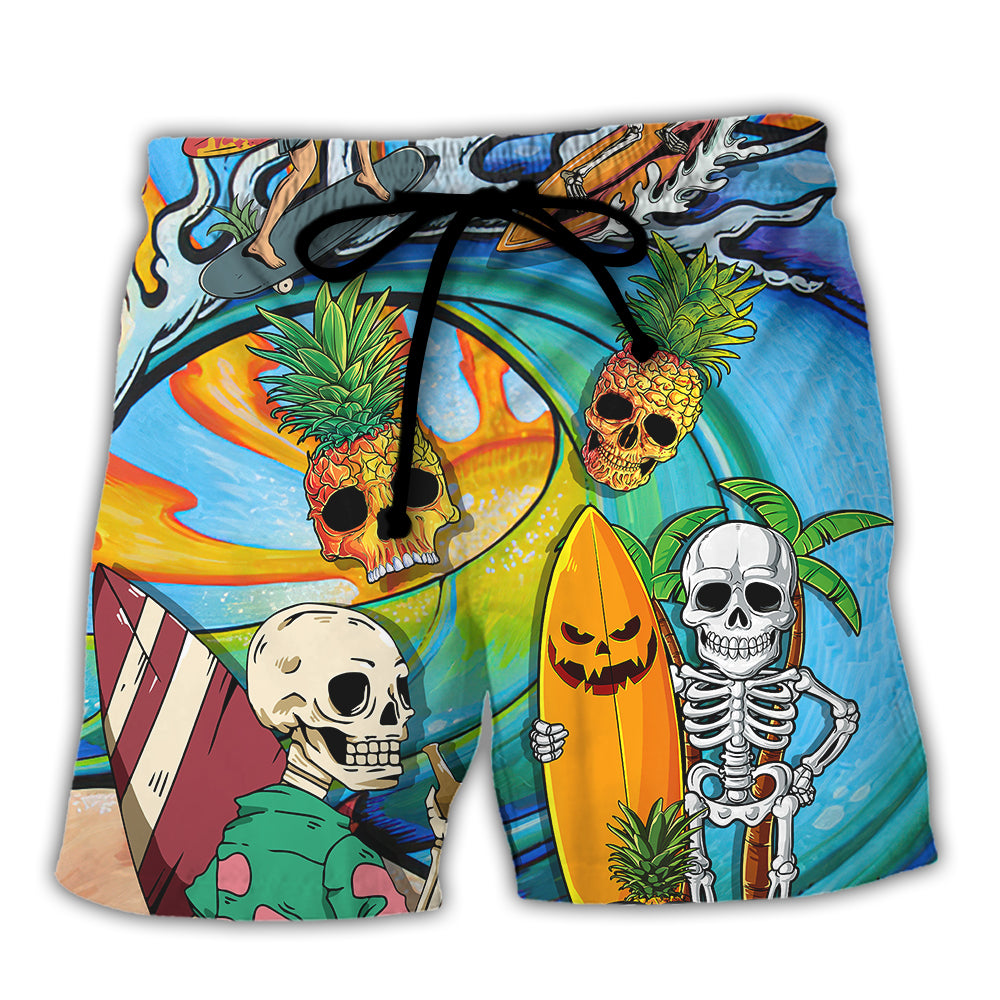 Surfing Skeleton Never Underestimate An Old Guy Beach Shorts For Outdoor Activities And Vacation Styling