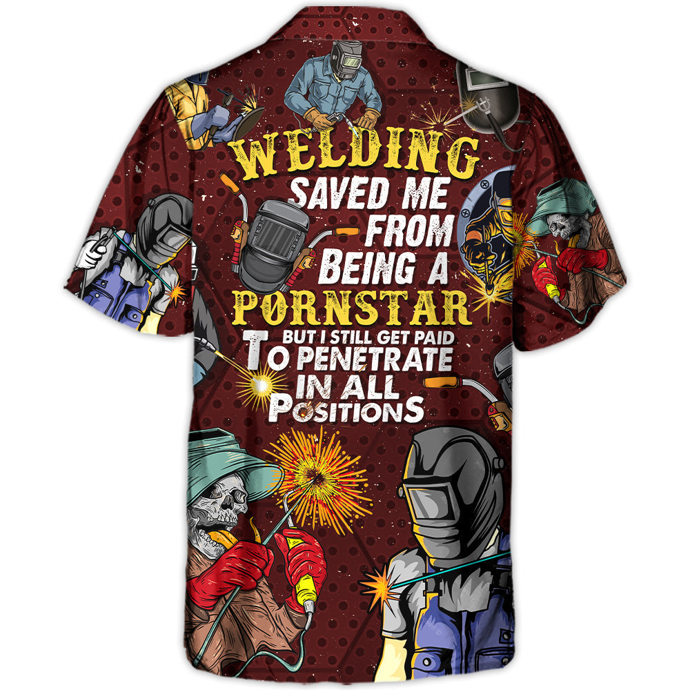 Funny Welding Hawaiian Shirt Artwork Detail For Tropical Trips And Casual Outings