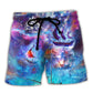 Sailing Boat Graphic With Cosmic Ocean Adventure Beach Shorts For Ocean Lover Vacation Wear