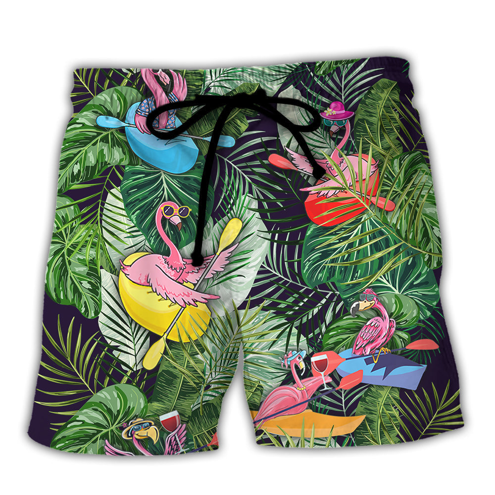 Tropical Coastal Kayaking Flamingo Beach Shorts For Weekend Travel And Bright Seasonal Outfits