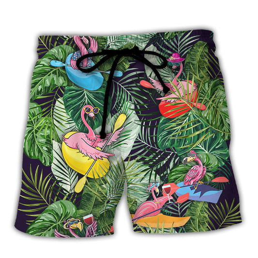 Tropical Coastal Kayaking Flamingo Beach Shorts For Weekend Travel And Bright Seasonal Outfits