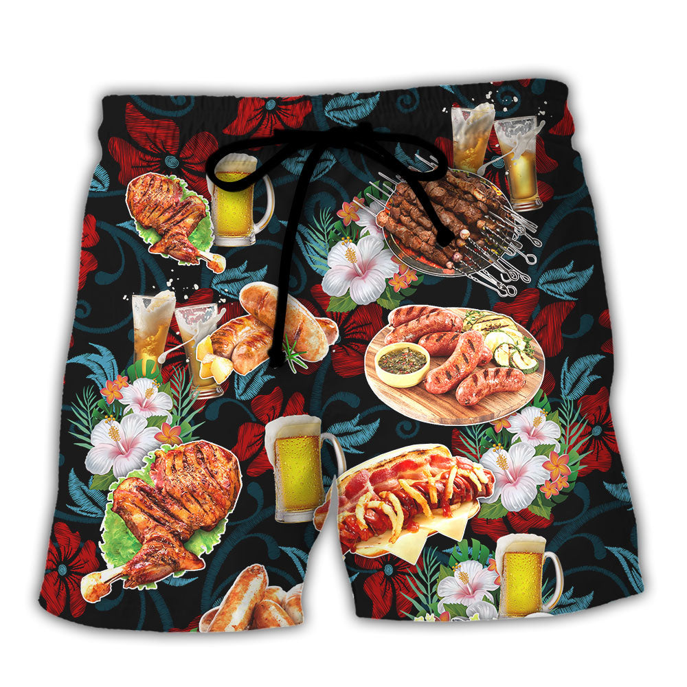 BBQ Food Pork Beach Shorts For Casual Day Trips And Weekend Casual Style