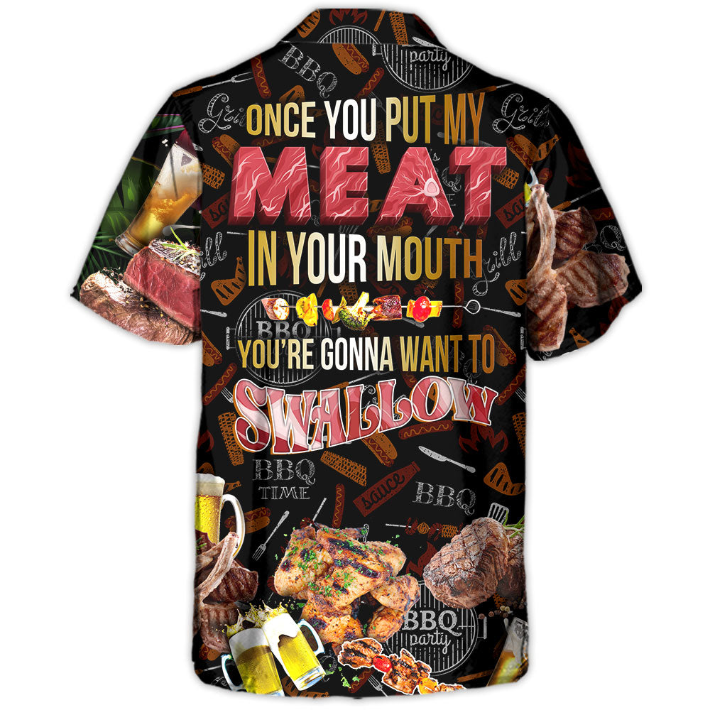 Funny Barbecue Food BBQ Grill Hawaiian Shirt Collar And Front View For Outdoor Gatherings