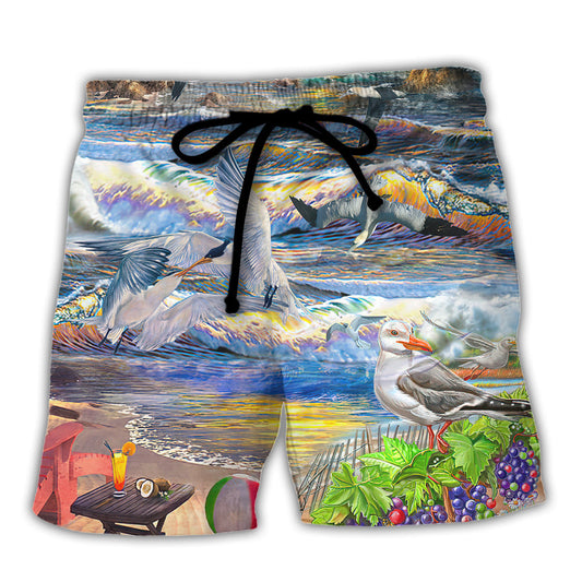 Coastal Seagull Beach Shorts For Holiday Cruises And Relaxed Casual Wear
