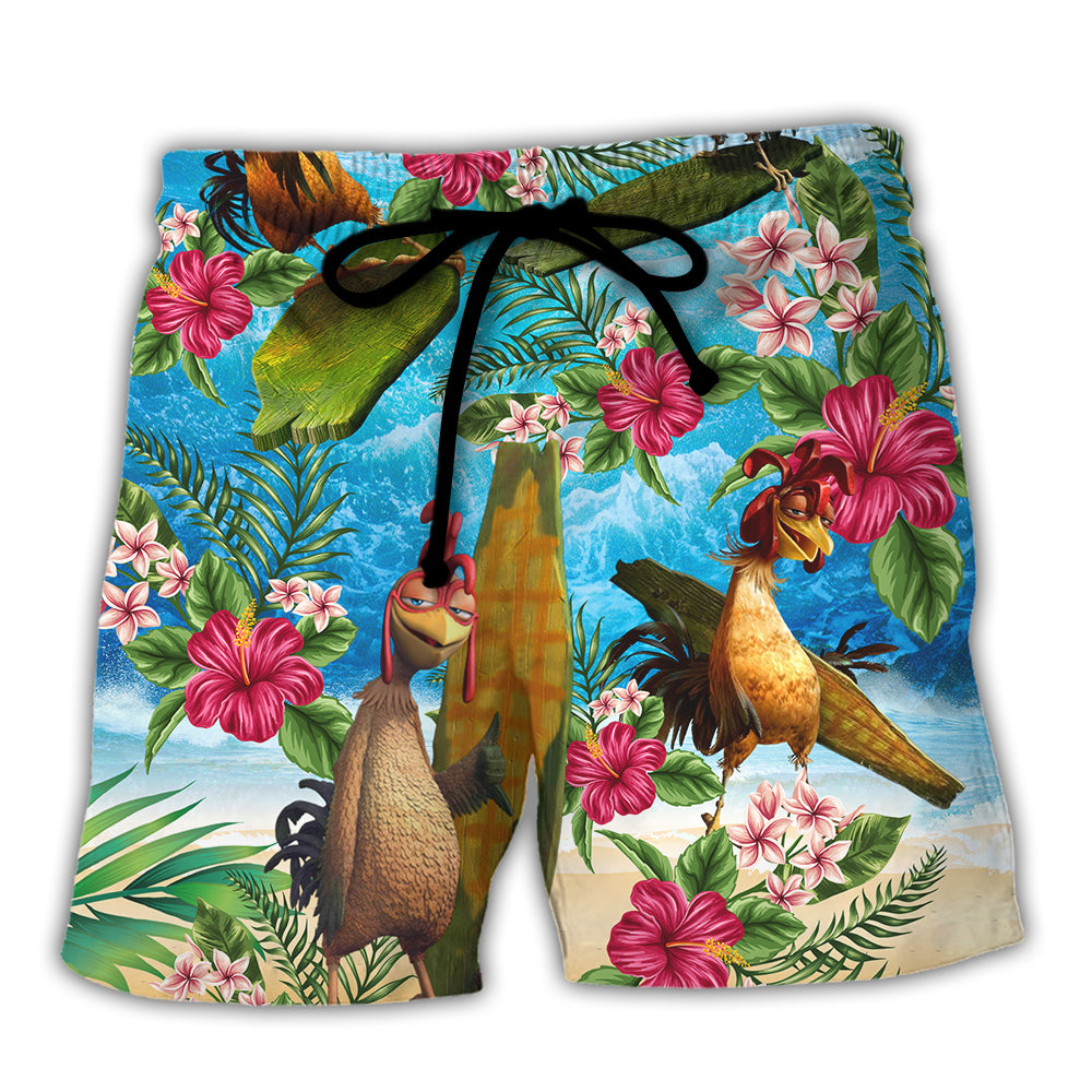Tropical Surfing Chicken Beach Shorts For Oceanfront Escapes And Everyday Comfort
