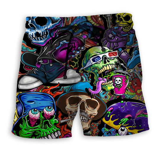 Colorful Skull Beach Shorts For Coastal Adventures And Laid Back Styling