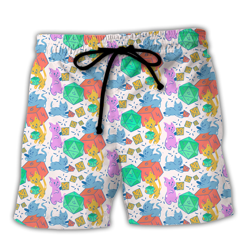 Fantasy Roleplaying Cat Dice Beach Shorts For Weekend Travel And Leisure And Relaxation