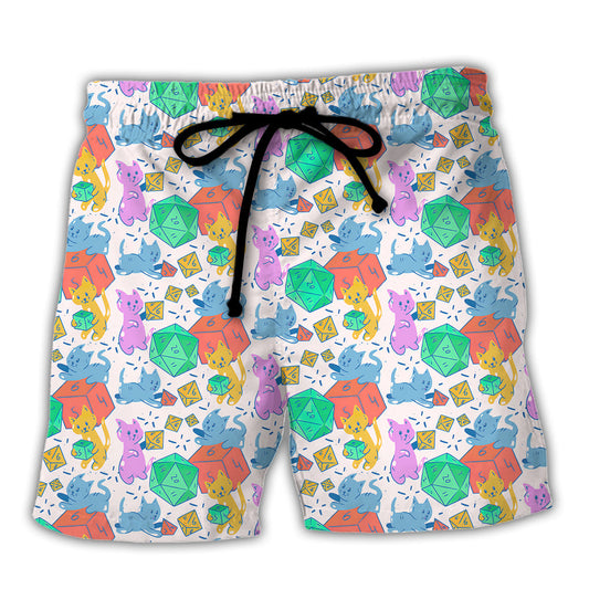 Fantasy Roleplaying Cat Dice Beach Shorts For Weekend Travel And Leisure And Relaxation